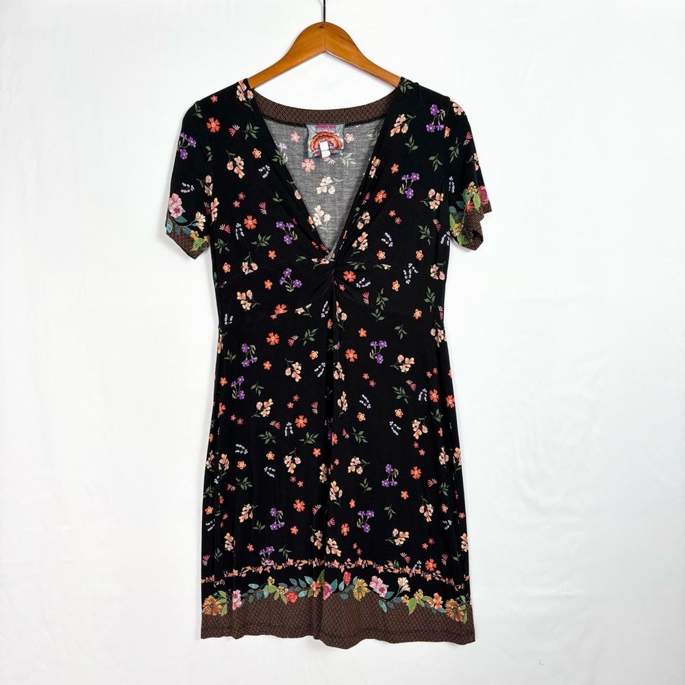 Johnny Was Nani Twist Front Swing Dress Size‎ XS Black Mini Short Sleeve